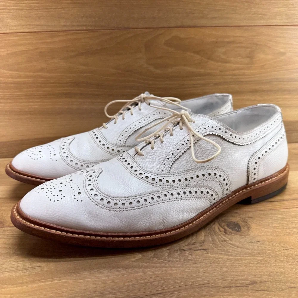 Allen Edmonds Neumok White Wingtip Brogue Mens 13 EEE White Leather Dress Oxford